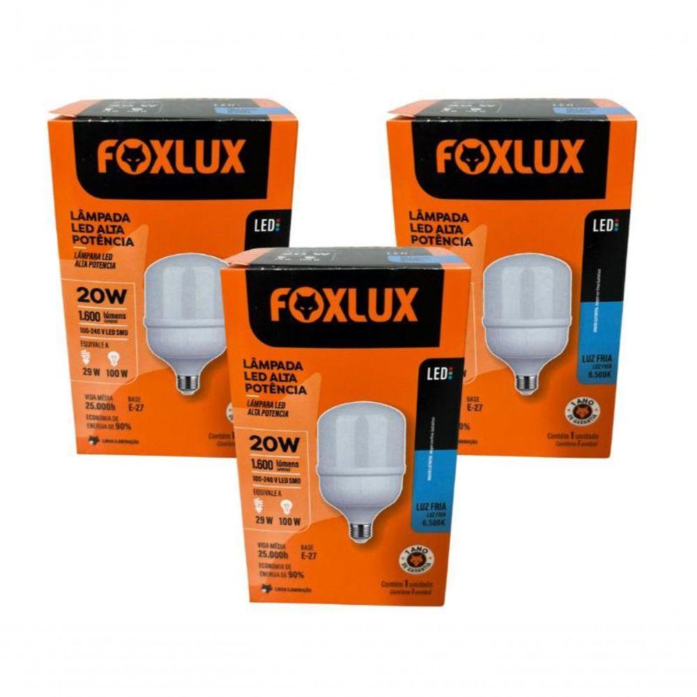 Lampada Led Bulbo 20w 6500 K Foxlux Bivolt Kit 03 Und - 1