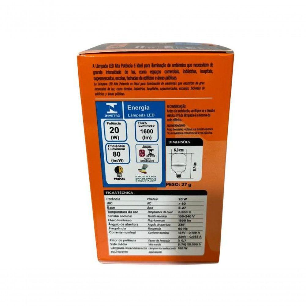 Lampada Led Bulbo 20w 6500 K Foxlux Bivolt Kit 03 Und - 6