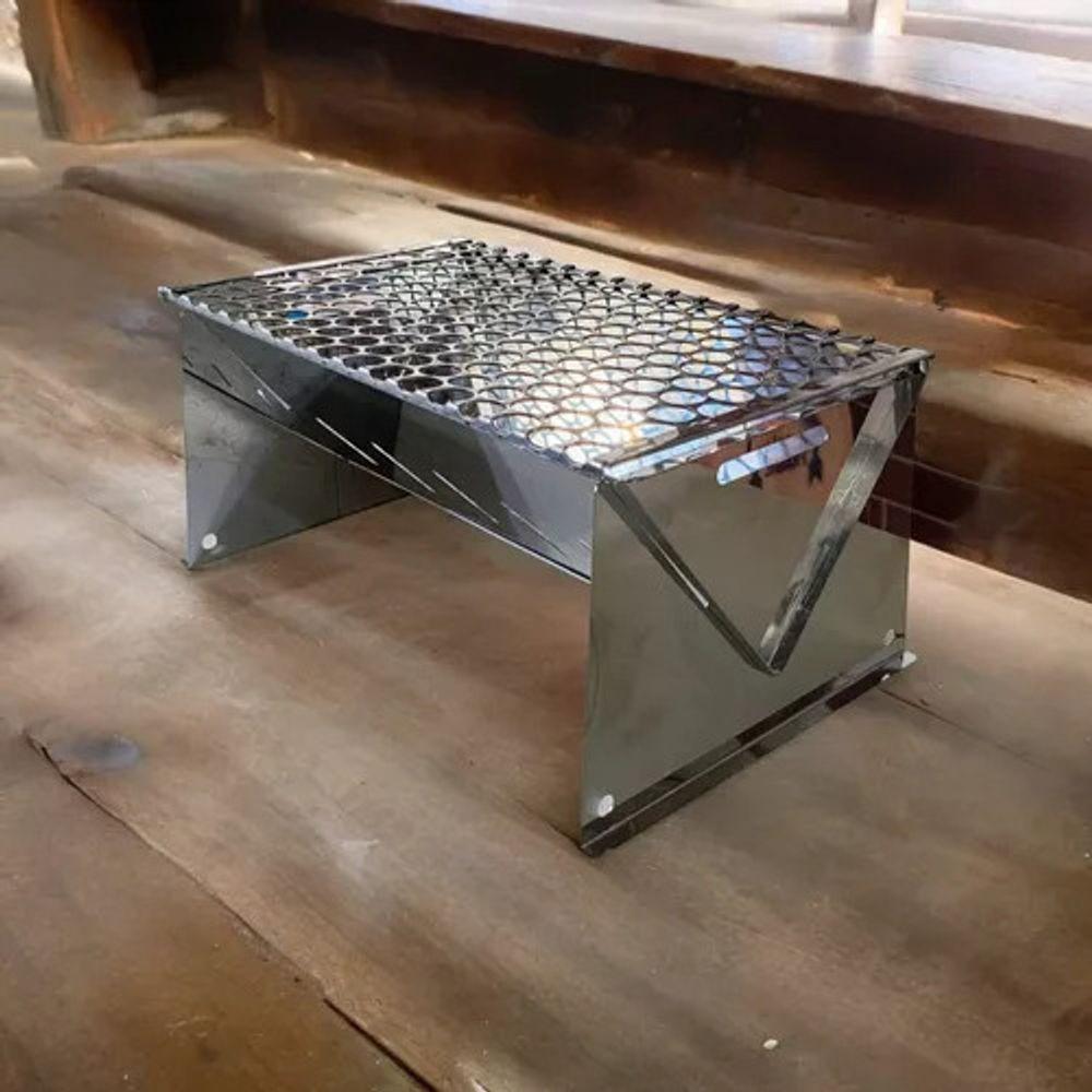 Churrasqueira Portátil Dobrável Inox Carvão Camping 1259a - 4