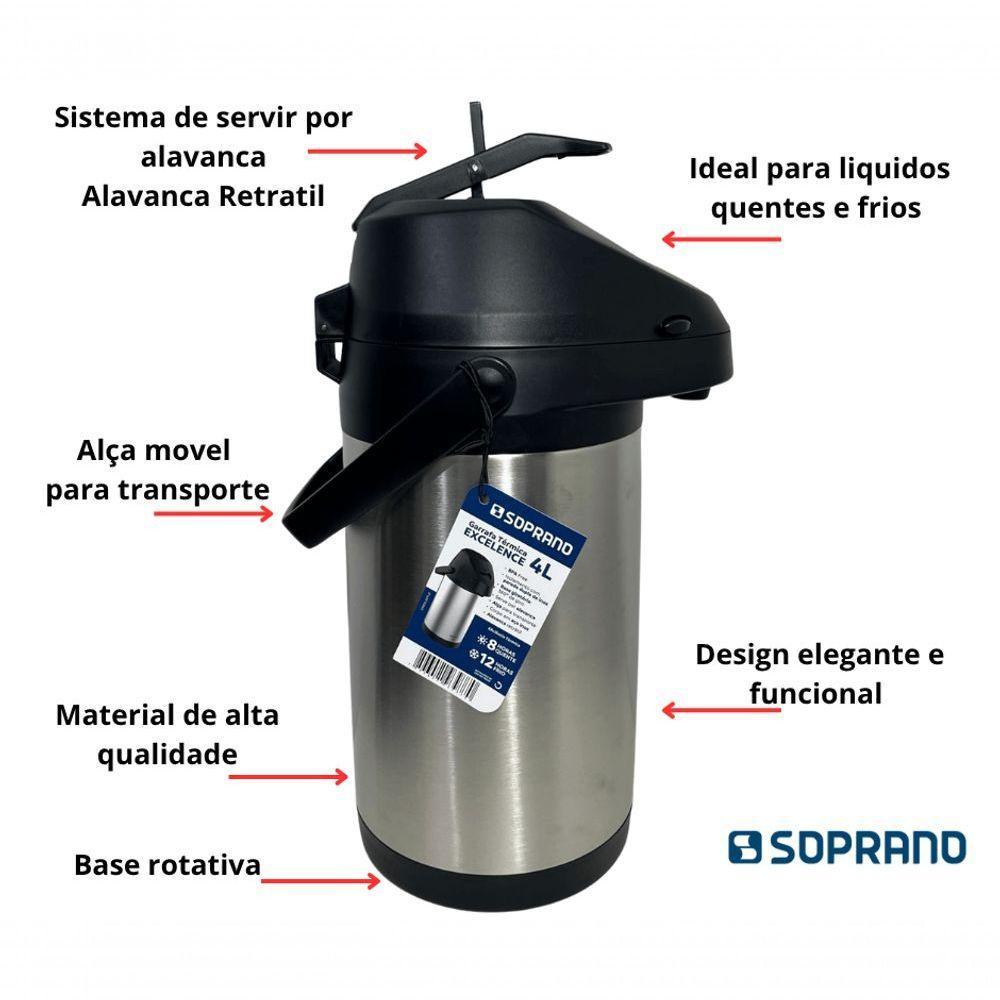 Garrafa Termica Pressão Inox Soprano Excelence 4 Lt - 3