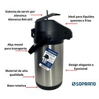 Garrafa Termica Pressão Inox Soprano Excelence 4 Lt - 3