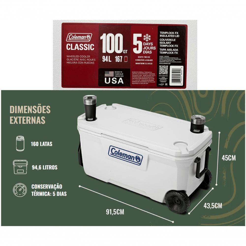 Caixa Cooler Termico Marine Branca 100qt 94l Com Rodas Coleman - 4