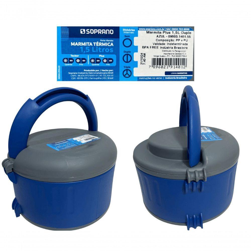 Marmita Termica Plus 1,5l Dupla C- Alça Azul Soprano - 3