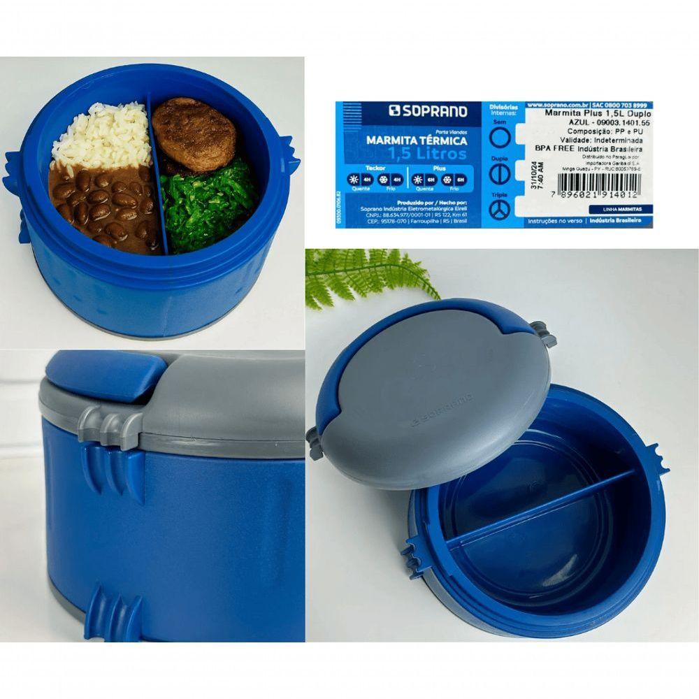Marmita Termica Plus 1,5l Dupla C- Alça Azul Soprano - 6