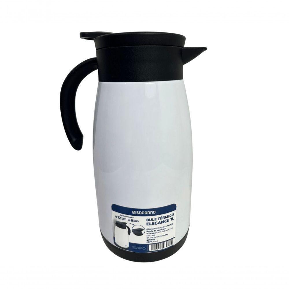 Bule Térmico Soprano 1 Litro Aço Inox Com Gatilho Branco - 1