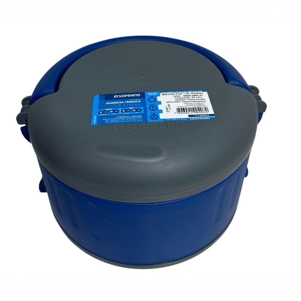 Marmita Termica Plus 1,5l Sem Divisória C- Alça Azul Soprano - 3