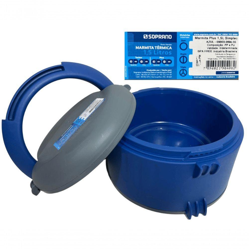 Marmita Termica Plus 1,5l Sem Divisória C- Alça Azul Soprano - 5