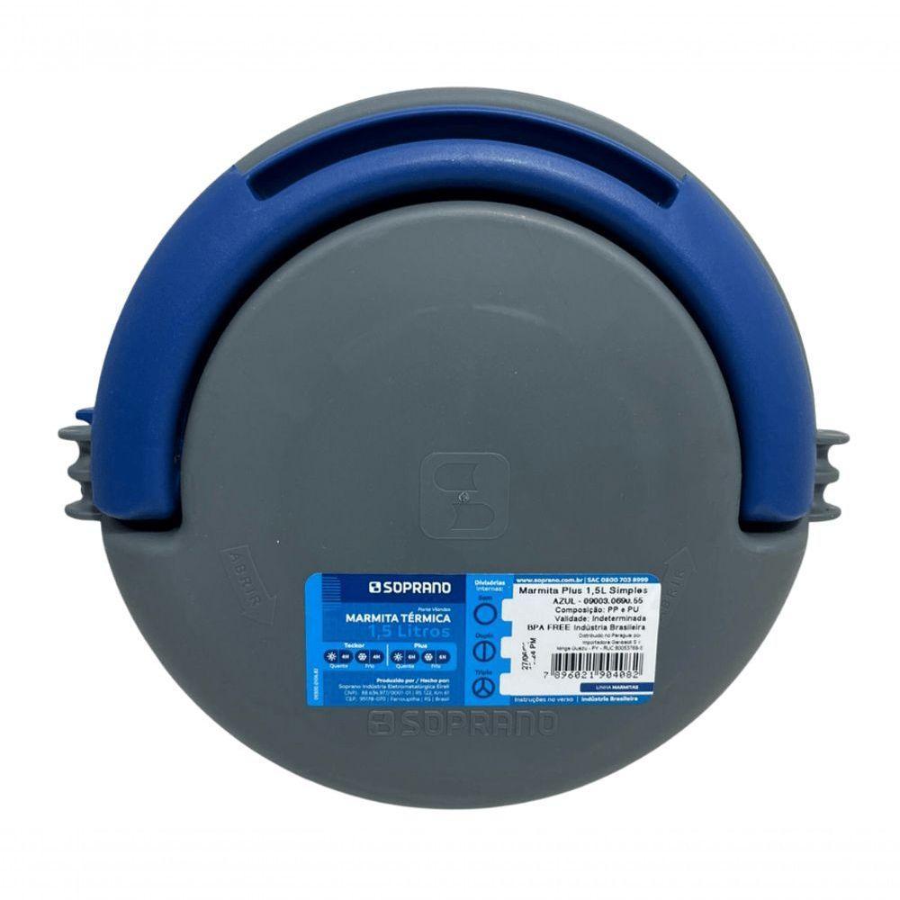 Marmita Termica Plus 1,5l Sem Divisória C- Alça Azul Soprano - 6