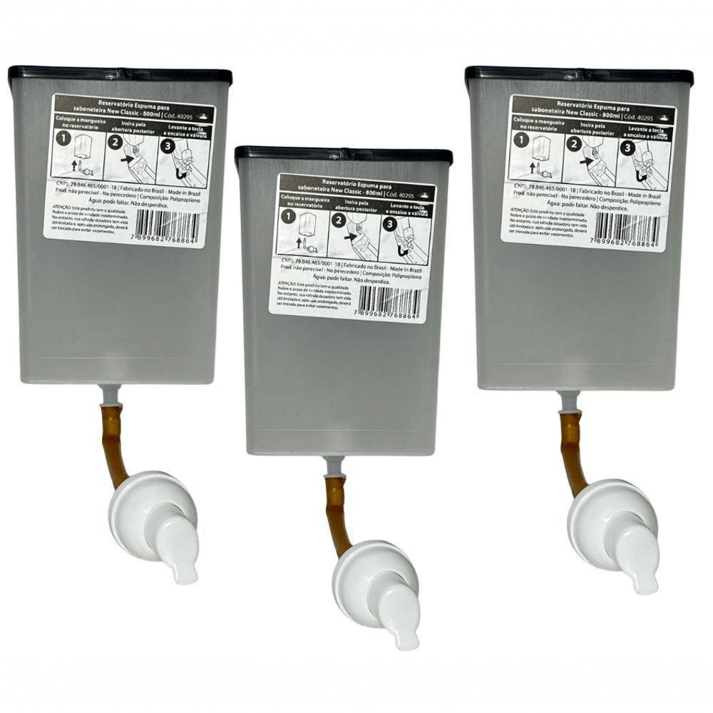 Kit 03 Und Reservatório Saboneteira 800ml Espuma Valvula Nobre - 1