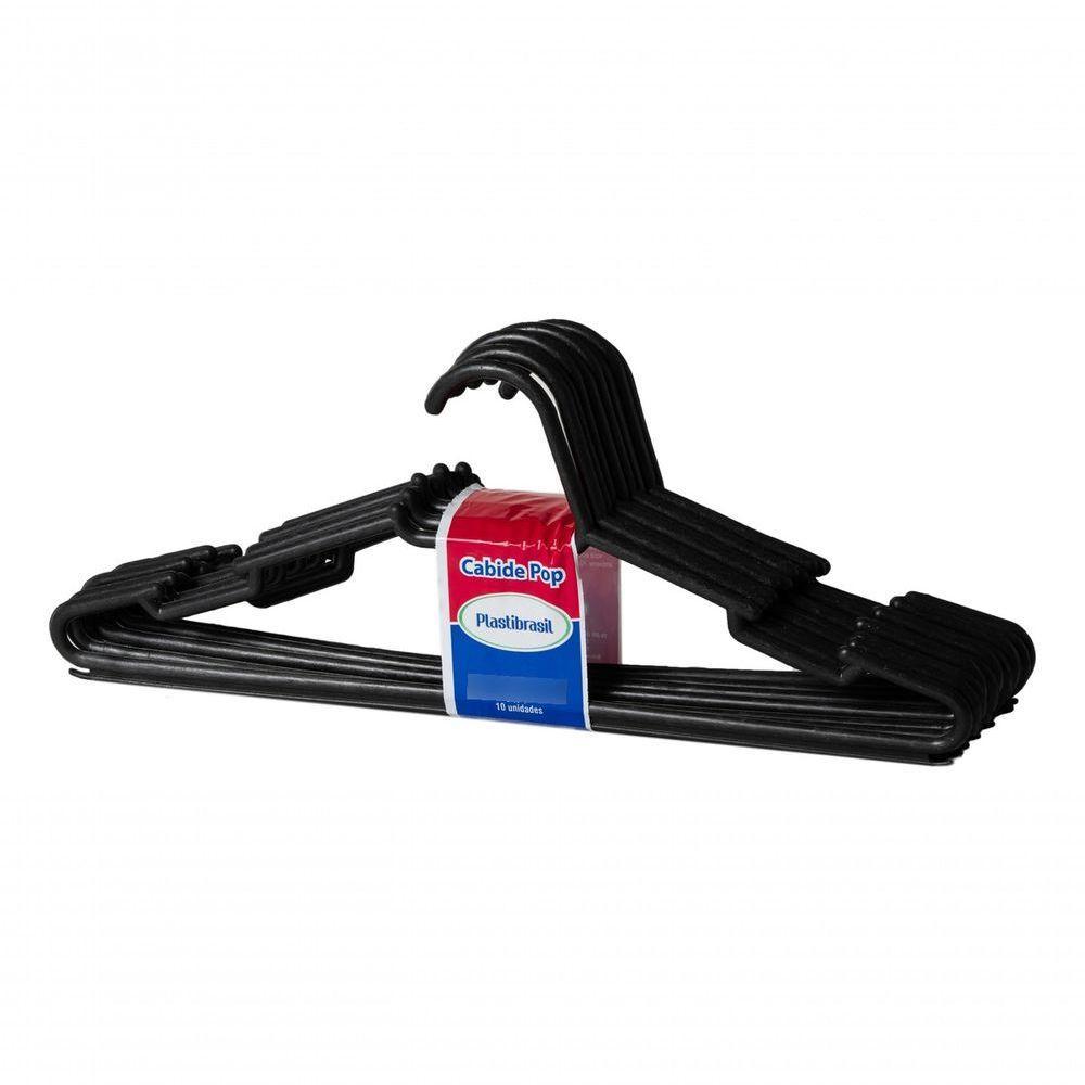 Kit 10 Cabides Adulto Plástico Preto Roupa Vestido Barato - 2