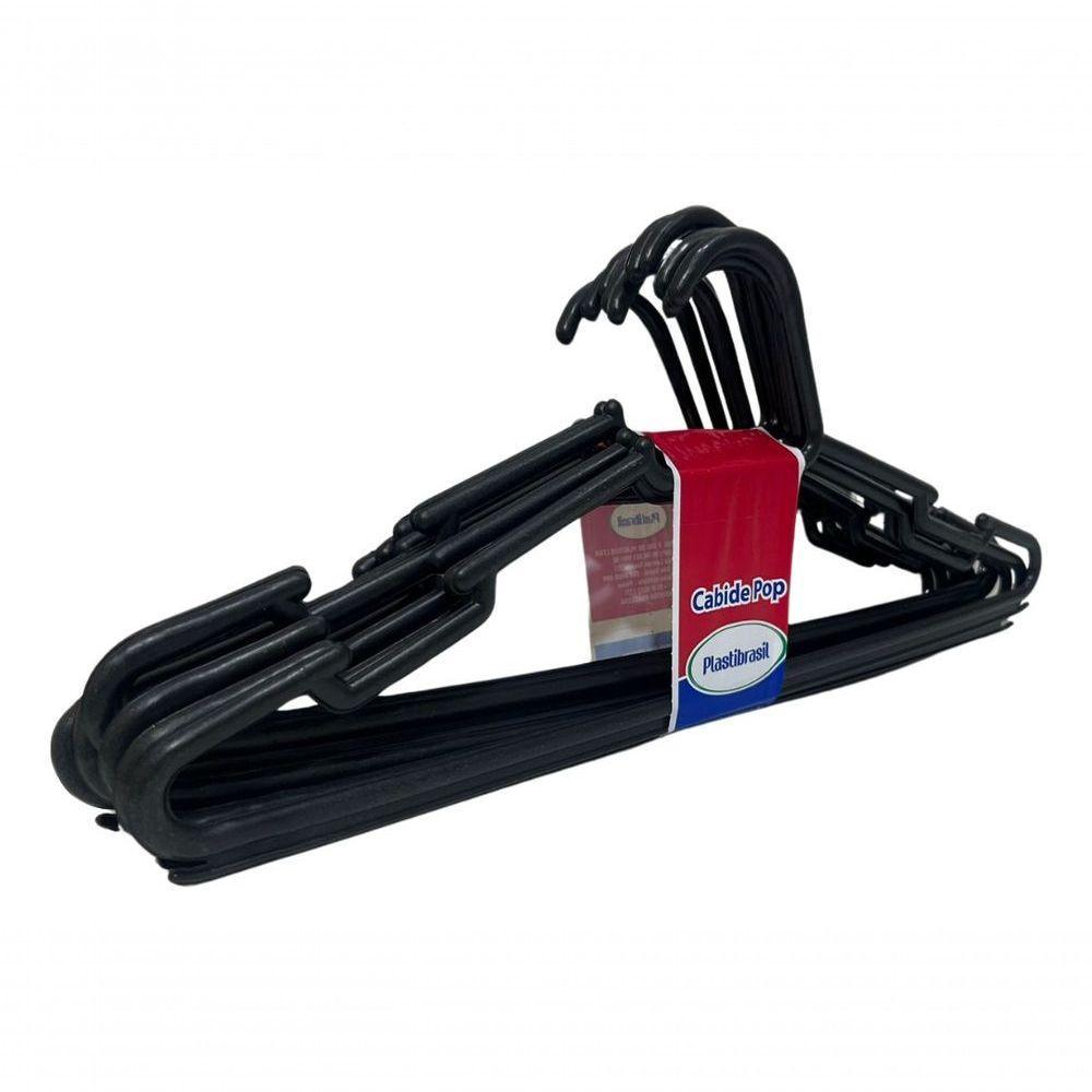 Kit 10 Cabides Adulto Plástico Preto Roupa Vestido Barato - 3