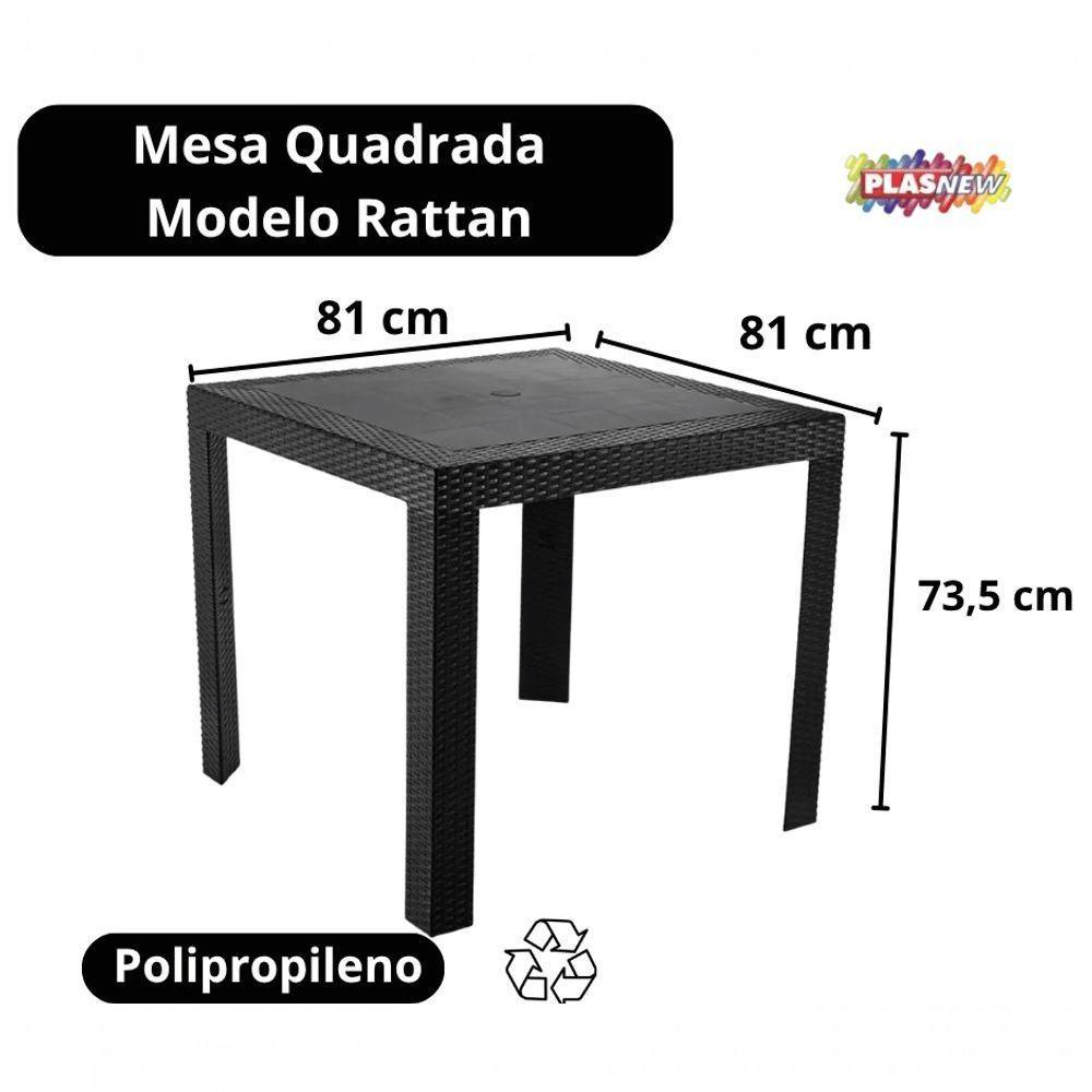 Mesa Quadrada Rattan Montavel Preta Plastico Plasnew - 4