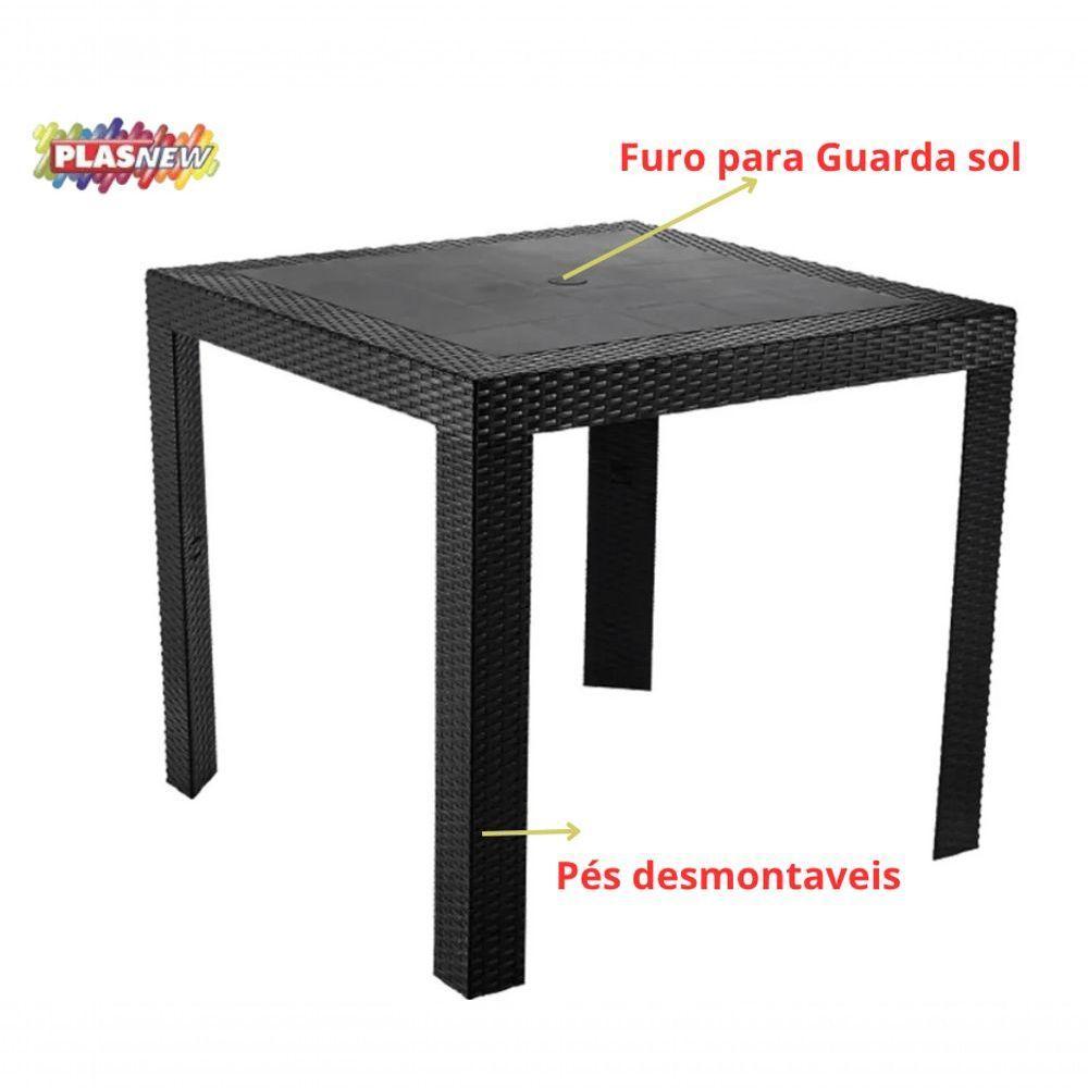 Mesa Quadrada Rattan Montavel Preta Plastico Plasnew - 5