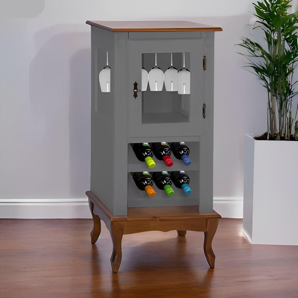 Adega Rústica 1 Porta Com Espaço Para Até 8 Garrafas Com Pés Luiz Xv - Cinza Laca Com Tampos E Base Imbuia Glazer - 1