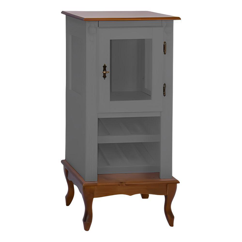 Adega Rústica 1 Porta Com Espaço Para Até 8 Garrafas Com Pés Luiz Xv - Cinza Laca Com Tampos E Base Imbuia Glazer - 2