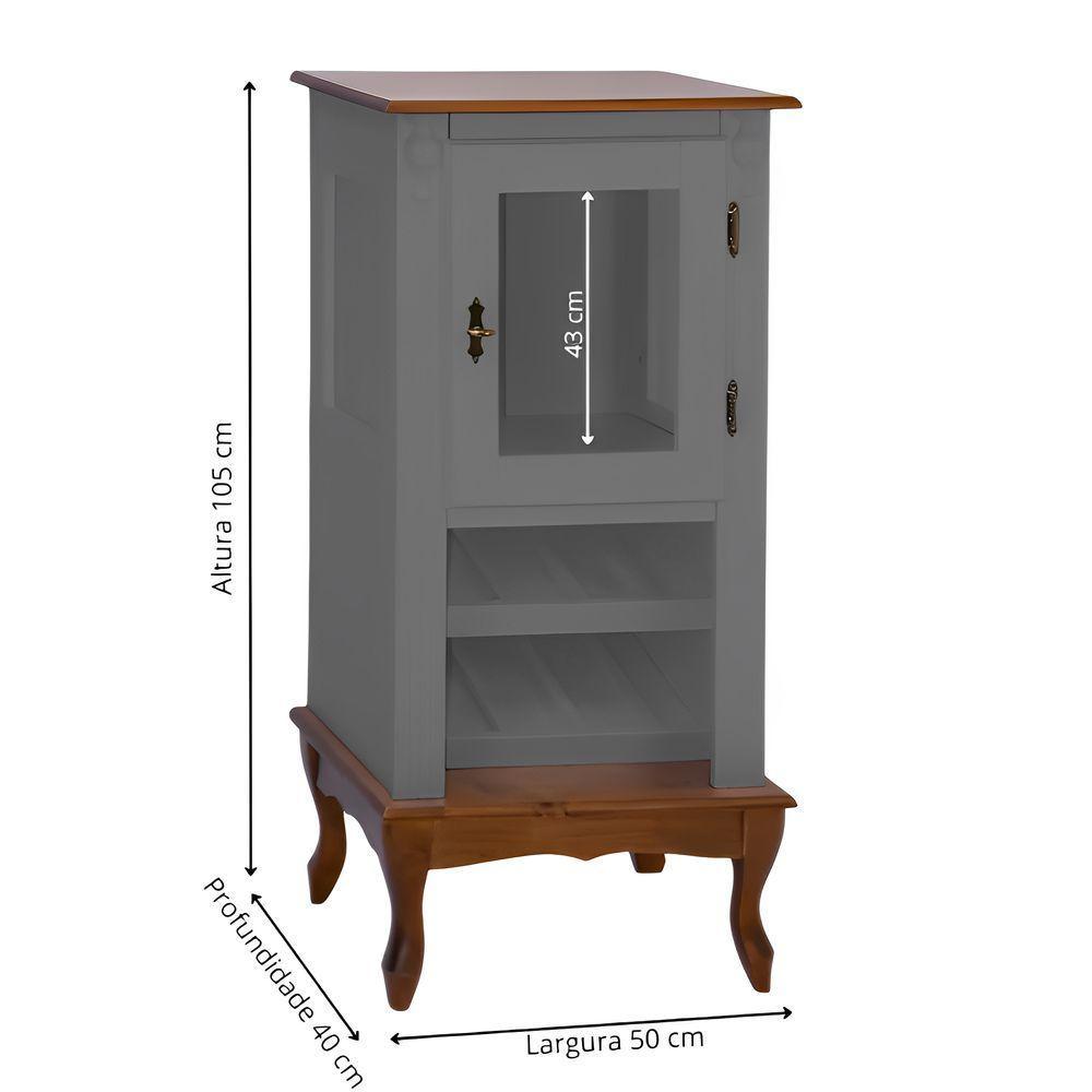 Adega Rústica 1 Porta Com Espaço Para Até 8 Garrafas Com Pés Luiz Xv - Cinza Laca Com Tampos E Base Imbuia Glazer - 4