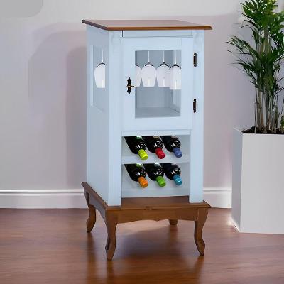 Adega Rústica 1 Porta Com Espaço Para Até 8 Garrafas Com Pés Luiz Xv - Azul Bebe Com Tampo E Base Imbuia Glazer