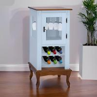 Adega Rústica 1 Porta Com Espaço Para Até 8 Garrafas Com Pés Luiz Xv - Azul Bebe Com Tampo E Base Imbuia Glazer - 1