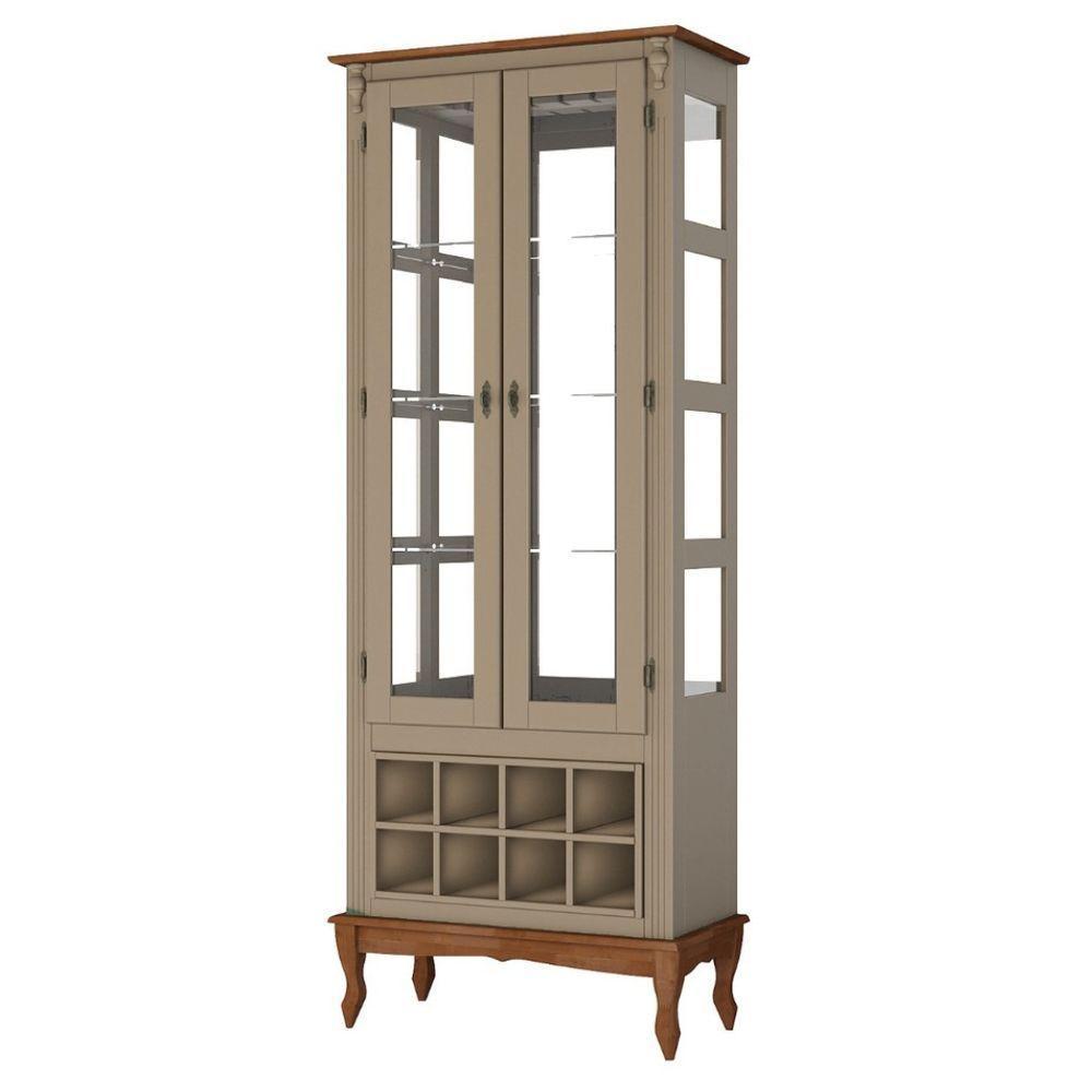 Adega E Cristaleira Colonial Com 2 Portas De Vidro E Pés Luiz Xv - Amêndoa Laca Com Tampo E Base Imbuia Glazer - 1