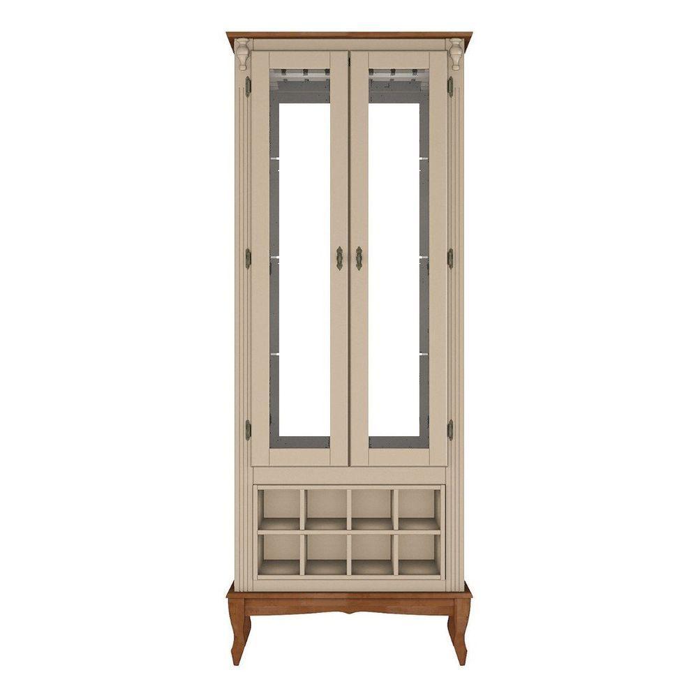 Adega E Cristaleira Colonial Com 2 Portas De Vidro E Pés Luiz Xv - Amêndoa Laca Com Tampo E Base Imbuia Glazer - 3