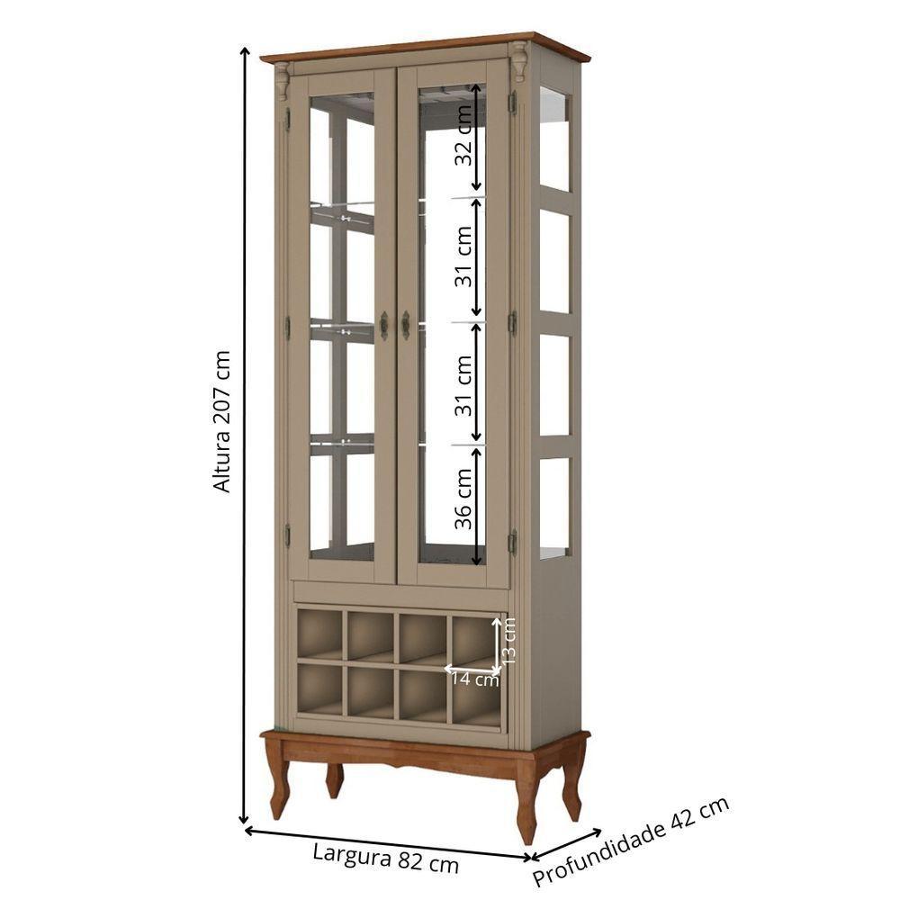 Adega E Cristaleira Colonial Com 2 Portas De Vidro E Pés Luiz Xv - Amêndoa Laca Com Tampo E Base Imbuia Glazer - 4