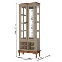 Adega E Cristaleira Colonial Com 2 Portas De Vidro E Pés Luiz Xv - Amêndoa Laca Com Tampo E Base Imbuia Glazer - 4