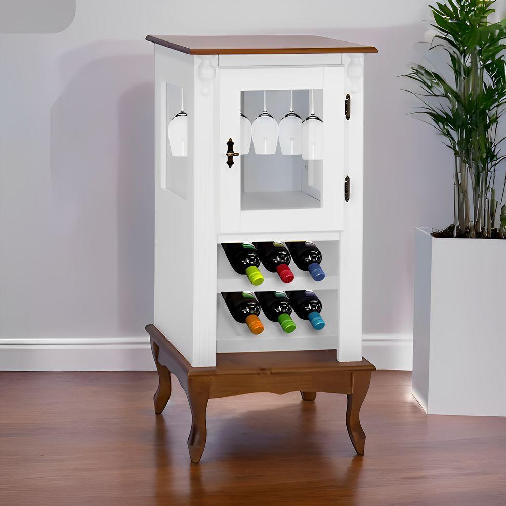 Adega Rústica 1 Porta Com Espaço Para Até 8 Garrafas Com Pés Luiz Xv - Branco Com Tampo E Base Imbuia Glazer - 1