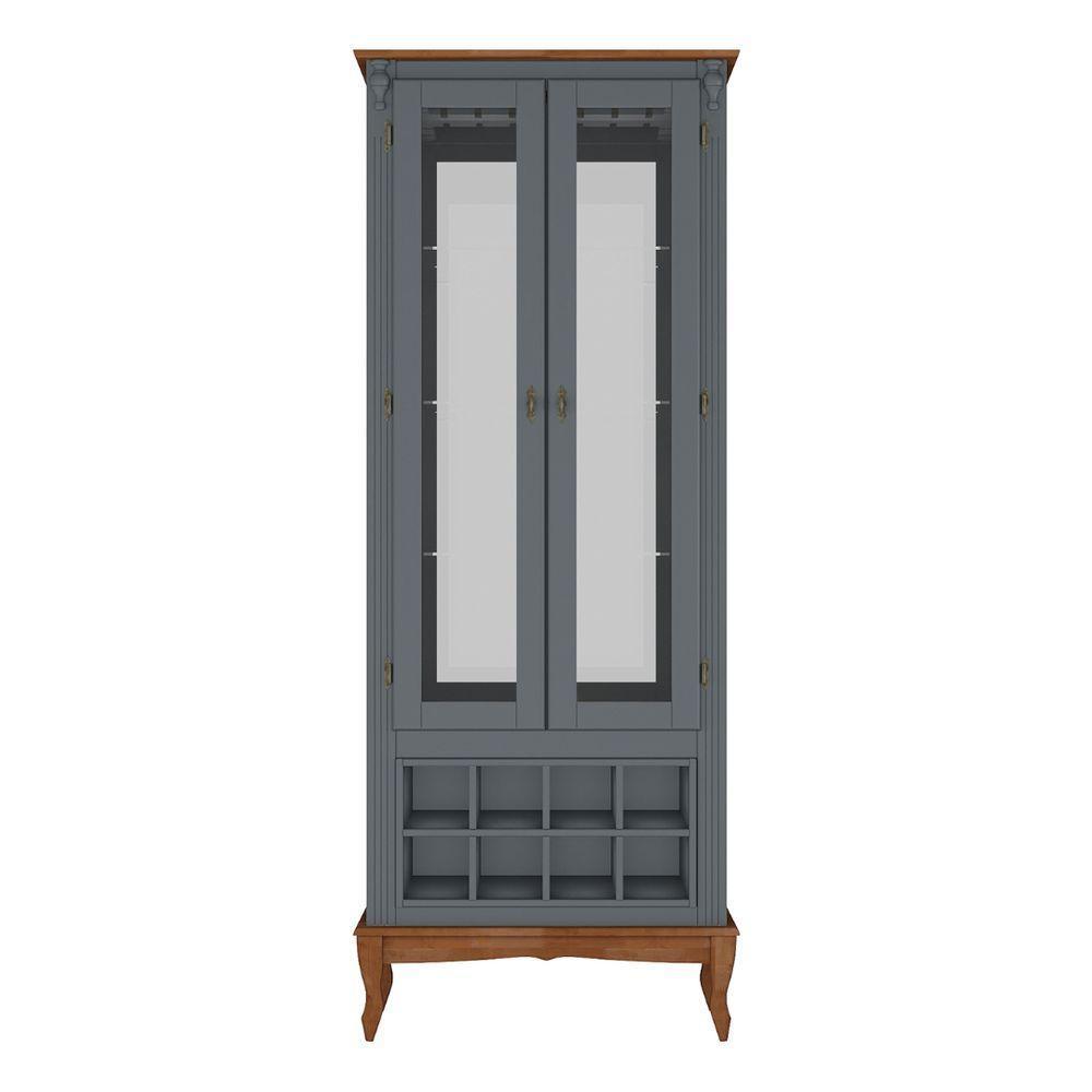 Adega E Cristaleira Colonial Com 2 Portas De Vidro E Pés Luiz Xv - Cinza Laca Com Tampo E Base Imbuia Glazer - 3