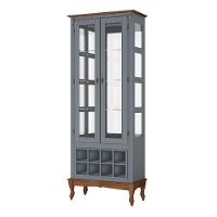 Adega E Cristaleira Colonial Com 2 Portas De Vidro E Pés Luiz Xv - Cinza Laca Com Tampo E Base Imbuia Glazer - 1