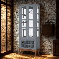 Adega E Cristaleira Colonial Com 2 Portas De Vidro E Pés Luiz Xv - Cinza Laca Com Tampo E Base Imbuia Glazer - 2