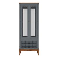 Adega E Cristaleira Colonial Com 2 Portas De Vidro E Pés Luiz Xv - Cinza Laca Com Tampo E Base Imbuia Glazer - 3