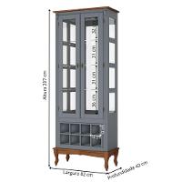 Adega E Cristaleira Colonial Com 2 Portas De Vidro E Pés Luiz Xv - Cinza Laca Com Tampo E Base Imbuia Glazer - 4