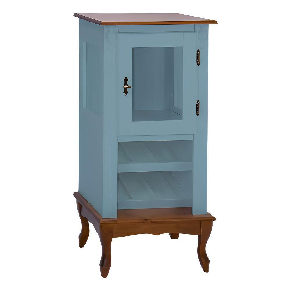 Adega Rústica 1 Porta Com Espaço Para Até 8 Garrafas Com Pés Luiz Xv - Azul Céu Com Tampo E Base Imbuia Glazer - 2