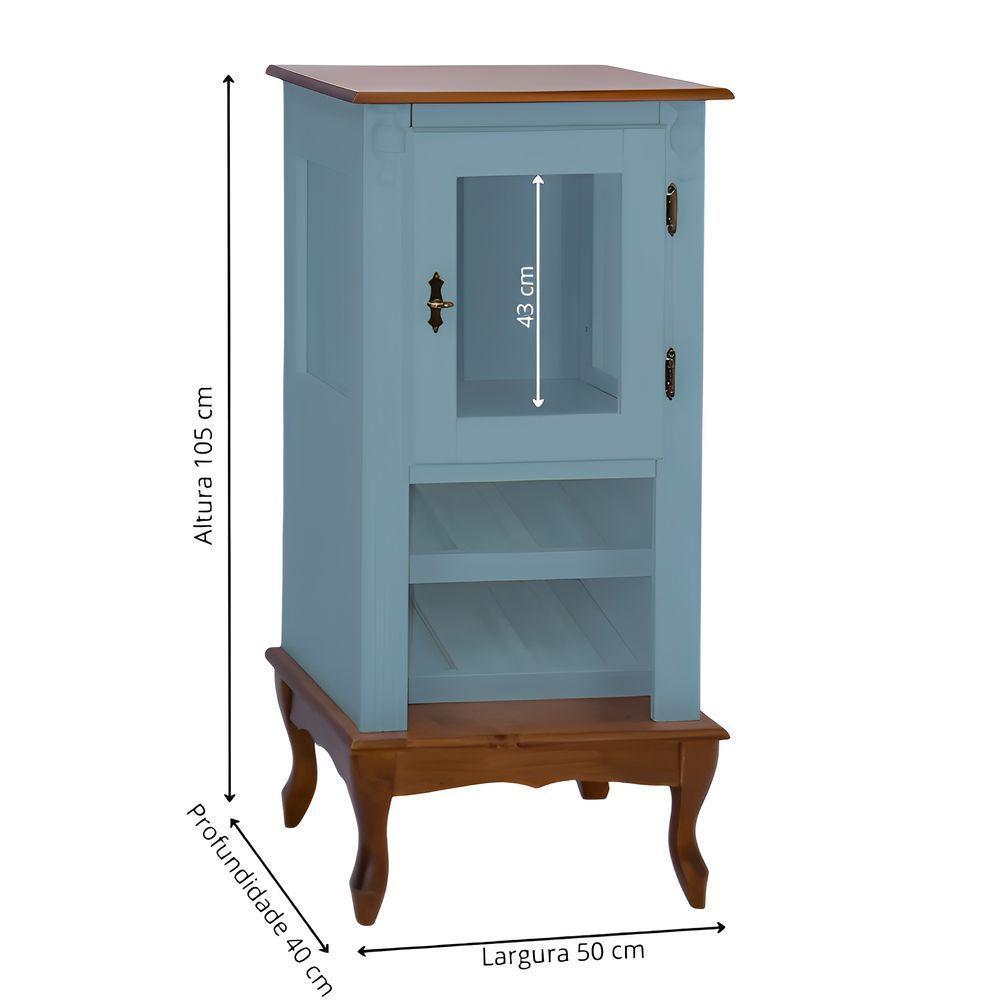 Adega Rústica 1 Porta Com Espaço Para Até 8 Garrafas Com Pés Luiz Xv - Azul Céu Com Tampo E Base Imbuia Glazer - 4