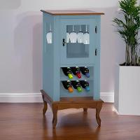 Adega Rústica 1 Porta Com Espaço Para Até 8 Garrafas Com Pés Luiz Xv - Azul Céu Com Tampo E Base Imbuia Glazer - 1