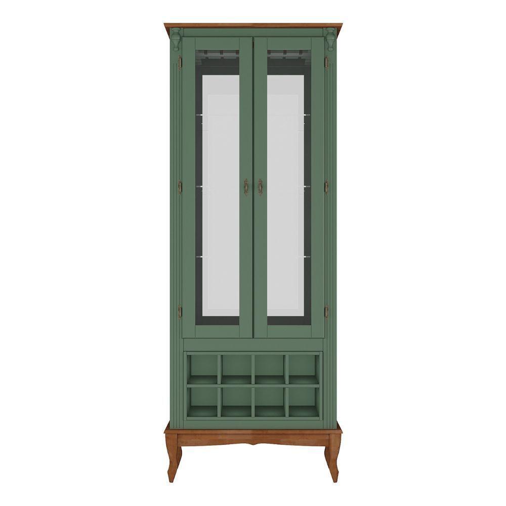 Adega E Cristaleira Colonial Com 2 Portas De Vidro E Pés Luiz Xv - Verde Kalle Laca Com Tampo E Base Imbuia Glazer - 3