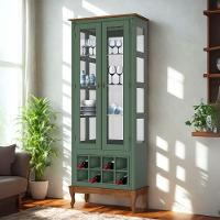 Adega E Cristaleira Colonial Com 2 Portas De Vidro E Pés Luiz Xv - Verde Kalle Laca Com Tampo E Base Imbuia Glazer - 1