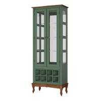 Adega E Cristaleira Colonial Com 2 Portas De Vidro E Pés Luiz Xv - Verde Kalle Laca Com Tampo E Base Imbuia Glazer - 2
