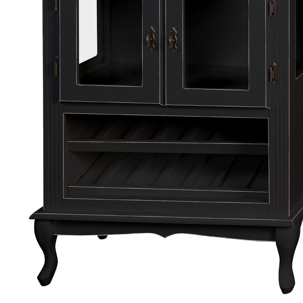Adega Colonial De Madeira Com 2 Portas Para Até 12 Garrafas - Preto Com Tampo Castanho Envelhecido - 3