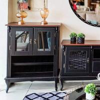 Adega Colonial De Madeira Com 2 Portas Para Até 12 Garrafas - Preto Com Tampo Castanho Envelhecido - 2