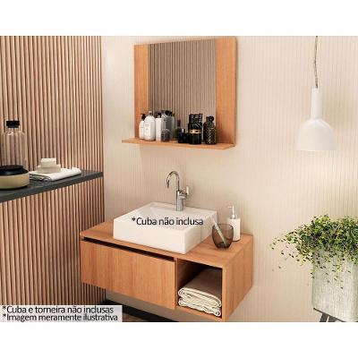 Conjunto De Banheiro Balcão Suspenso Bn3601 S- Cuba 80cm E Armário C- Espelho Bn3610 Amêndoa - Tecno Mobili