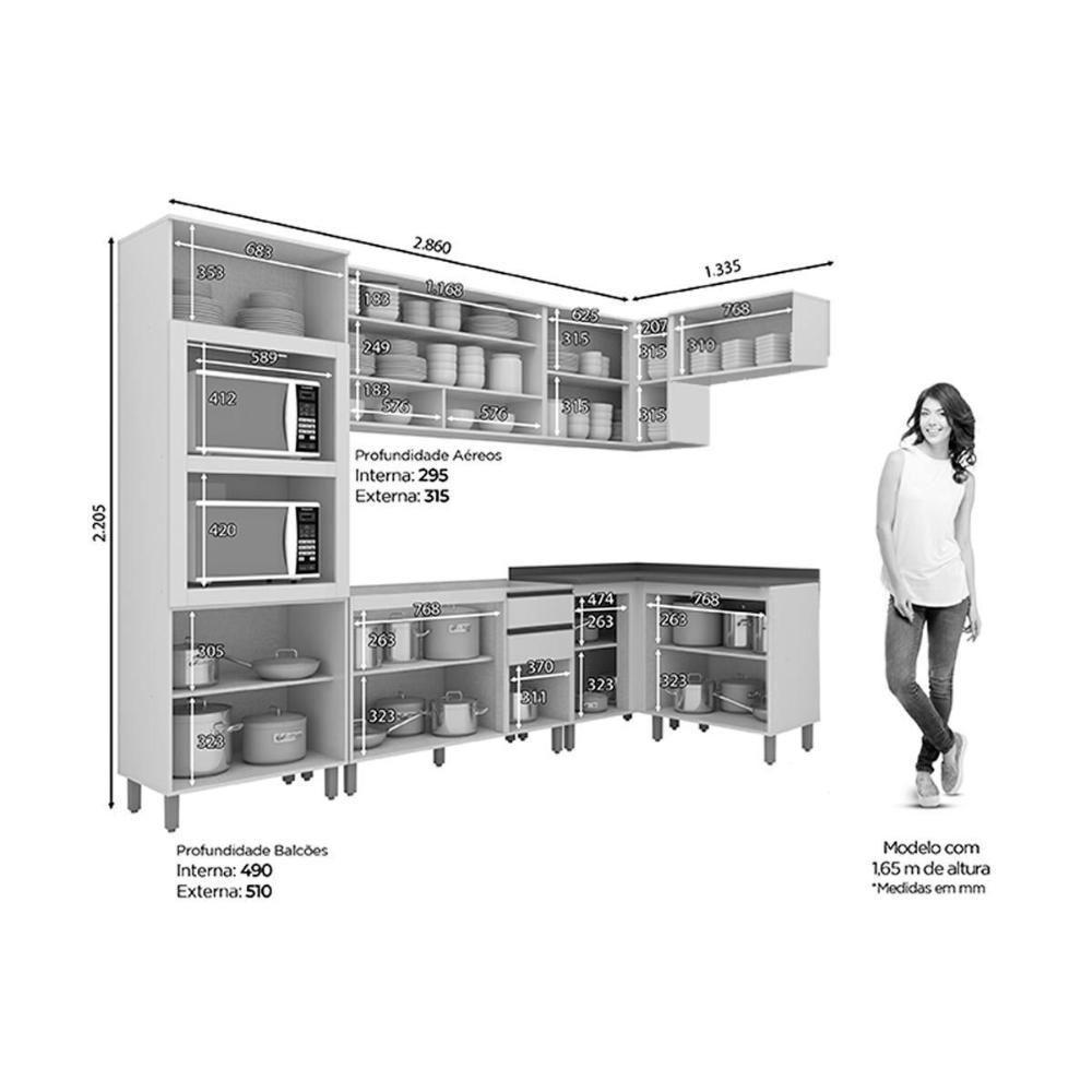 Cozinha Modulada Connect 9 Peças 33 Aéreos + 3 Balcões + 1 Paneleiro C6p03 Duna Cristal2 Aéreos + 1 Balcão + 1 Complemento - 3