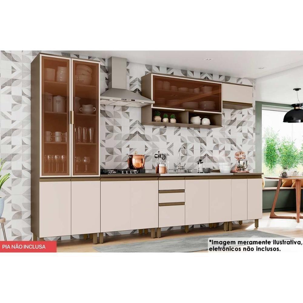 Cozinha Modulada Connect 8 Peças 23 Aéreos + 3 Balcões + 1 Paneleiro+2tampos C6p16 Duna Cristal2 Aéreos + 1 Balcão + 1 Complemento - 1