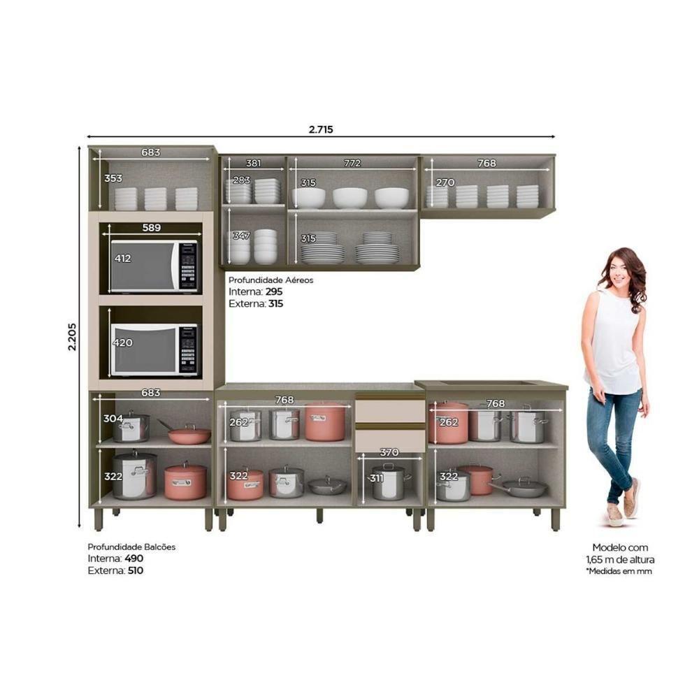 Cozinha Completa 6 Peças Connect 2 Aéreos 2 Balcões 1 Paneleiro 1 Complemento C6p23 Duna Cristal - 3