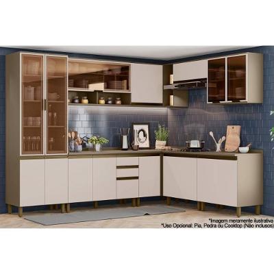 Cozinha Completa Connect C6P06 15 Portas 2 Gavetas MDF Bege com Tampo para Cooktop