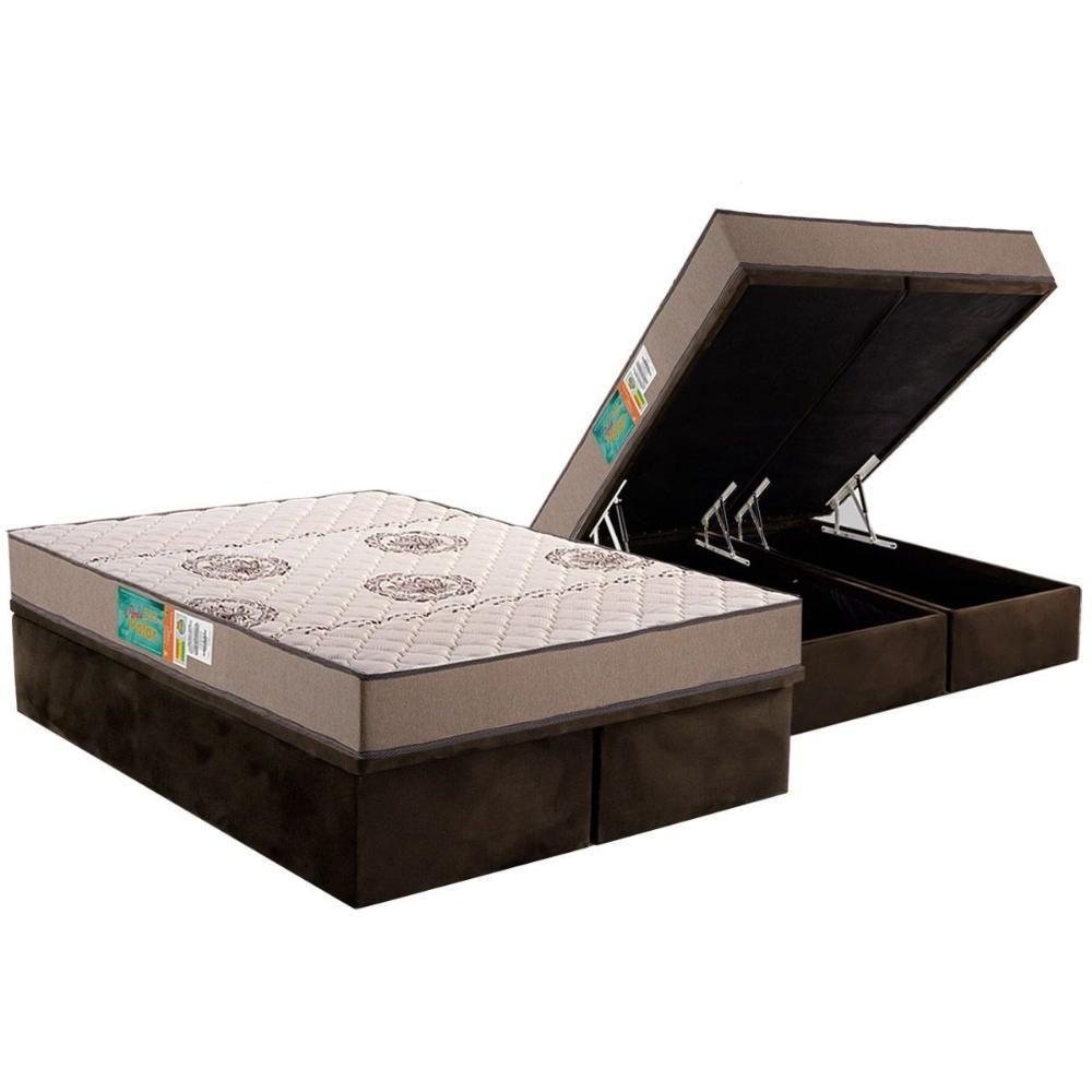 Cama Box Baú Queen: Colchão Espuma D33 Polar Pérola Clean + Base Crc Suede Brown (158x198) - 1