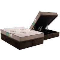 Cama Box Baú Queen: Colchão Espuma D33 Polar Pérola Clean + Base Crc Suede Brown (158x198) - 1