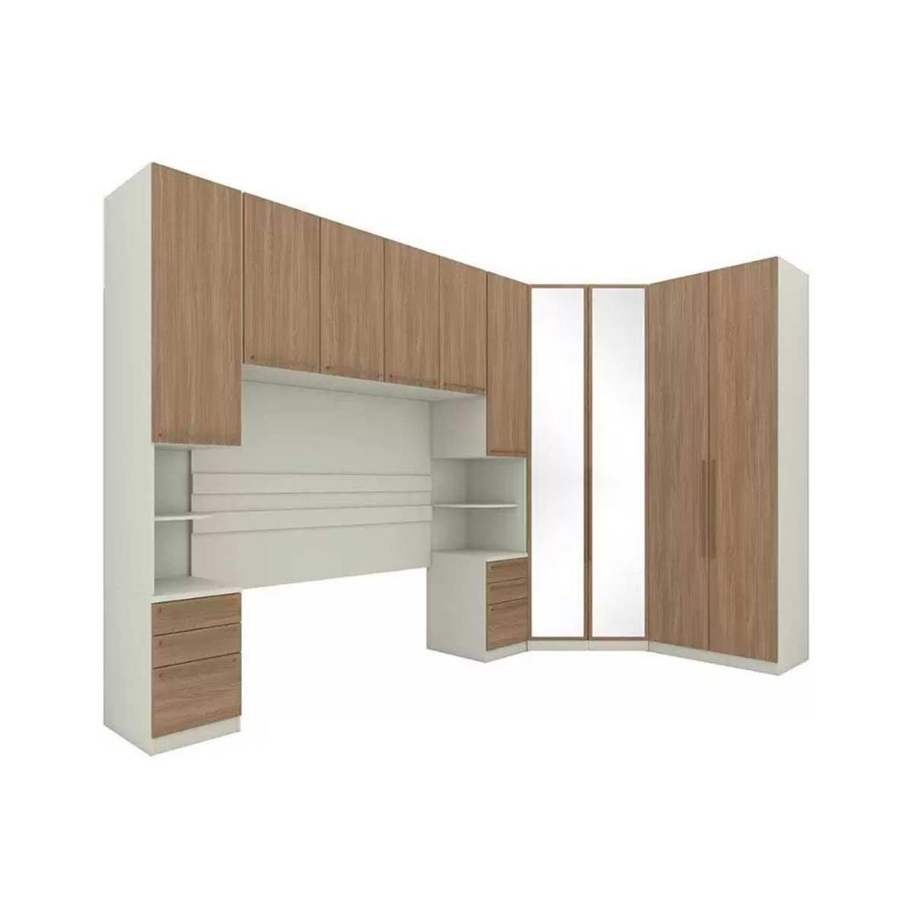 Quarto Casal Modulado Seletto 5 Peças (1 Armário Aéreo + 2 Guarda Roupas + 2 Complementos) Qcm69 Areia/jequitibá - Henn - 2
