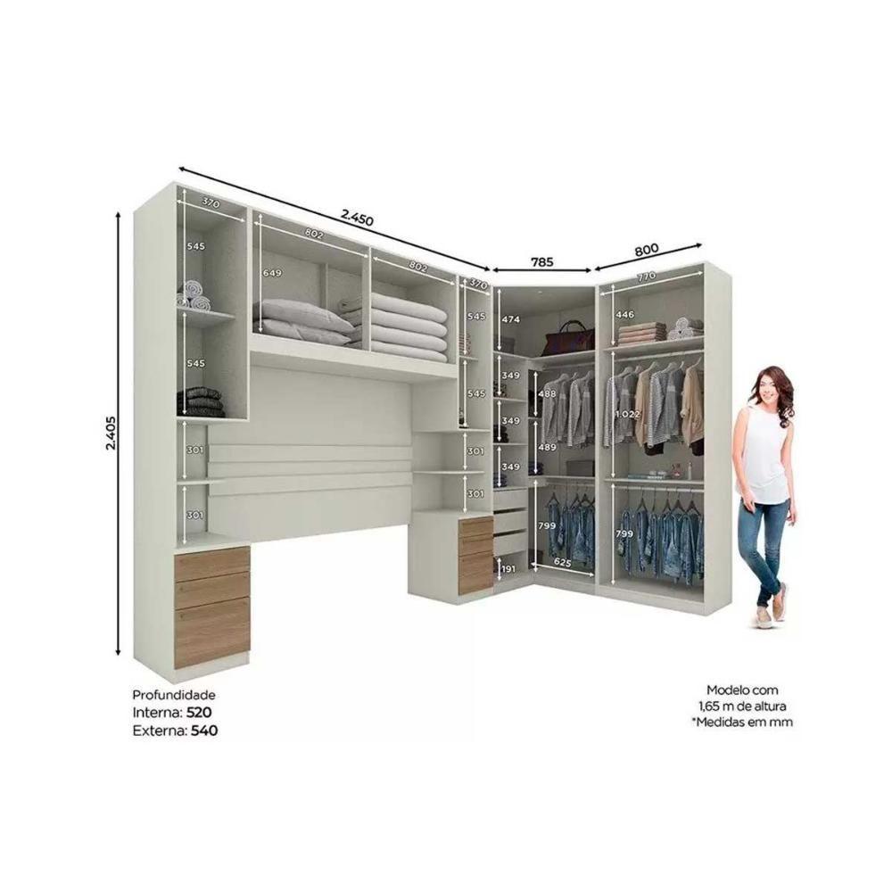 Quarto Casal Modulado Seletto 5 Peças (1 Armário Aéreo + 2 Guarda Roupas + 2 Complementos) Qcm69 Areia/jequitibá - Henn - 4