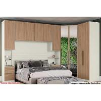 Quarto Casal Modulado Seletto 5 Peças (1 Armário Aéreo + 2 Guarda Roupas + 2 Complementos) Qcm69 Areia/jequitibá - Henn - 1